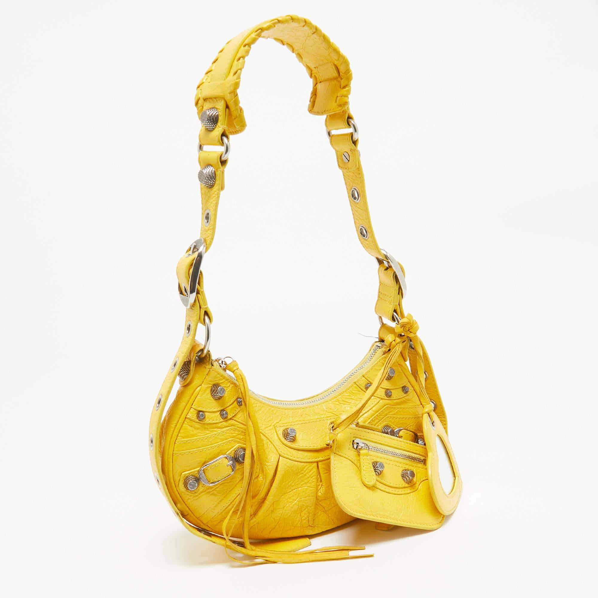 Yellow Balenciaga Mustard Leather XS Le Cagole Shoulder Bag For Sale