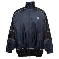 Balenciaga Navy Blue/Black Synthetic Zip-Up Windbreaker Jacket XS