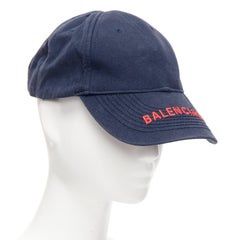 BALENCIAGA navy blue cotton red embroidered logo baseball cap L