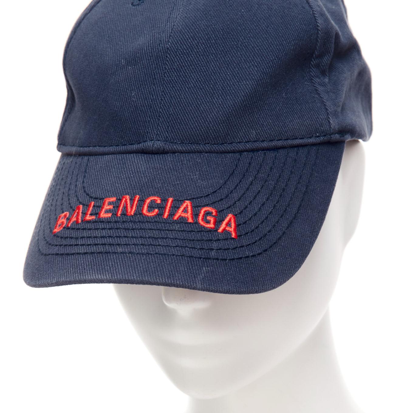 Violet BALENCIAGA bleu marine coton rouge logo brodé casquette baseball L en vente