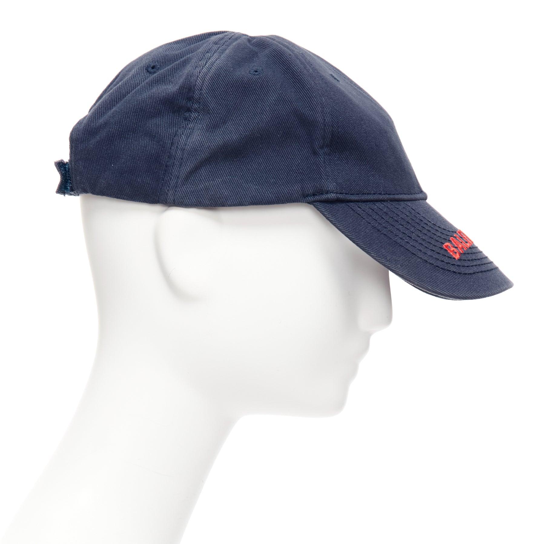 BALENCIAGA bleu marine coton rouge logo brodé casquette baseball L État moyen - En vente à Hong Kong, NT