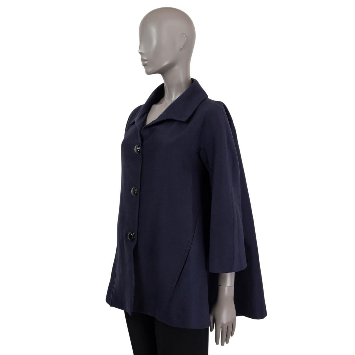 Black BALENCIAGA navy blue cotton & silk A-LINE 3/4 Sleeve Jacket 38 S For Sale
