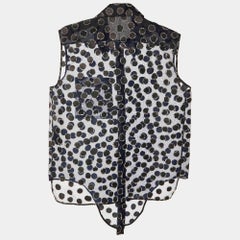 Balenciaga Navy Blue Dotted Pattern Organza Button Front Blouse M