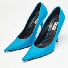 Balenciaga Navy Blue Fabric Knife Pointed Toe Pumps Size 39