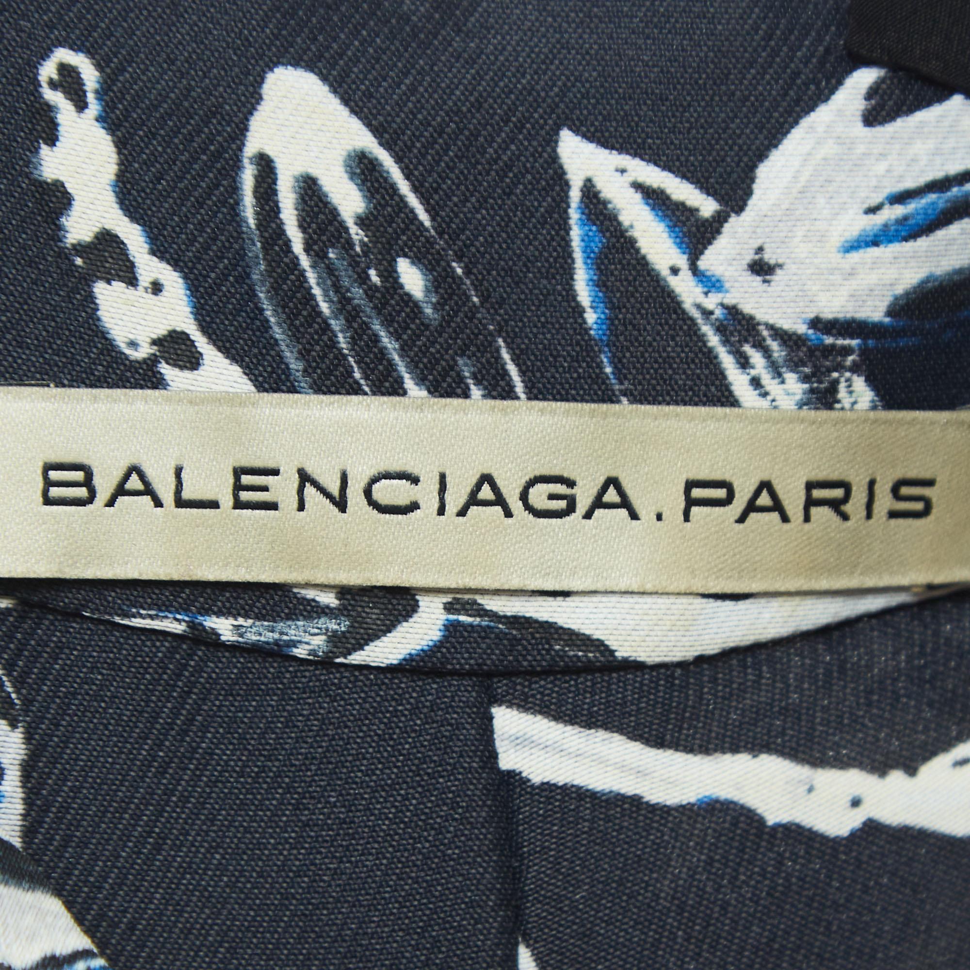 Balenciaga Navy Blue Floral Print Crepe Halter Neck Maxi Dress L en vente 2