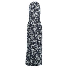 Balenciaga Navy Blue Floral Print Crepe Halter Neck Maxi Dress L