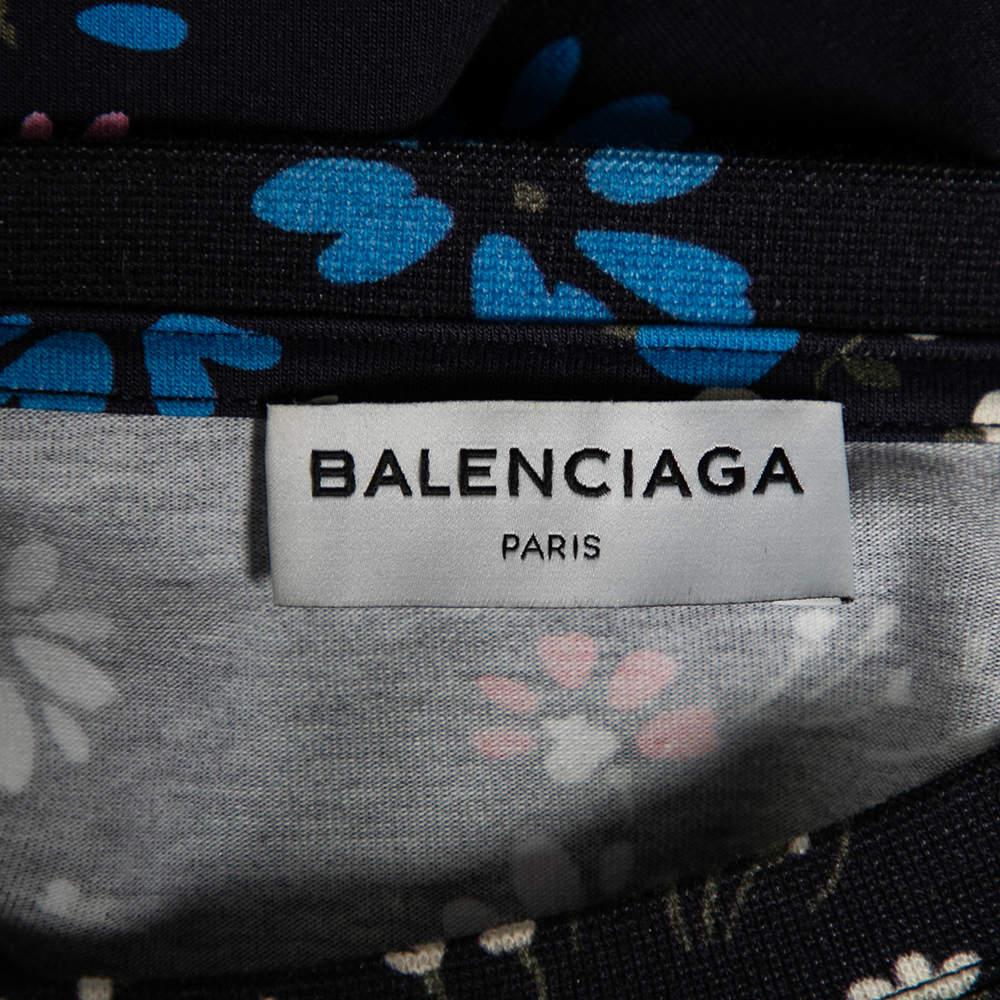 Balenciaga Marineblau Floral gedruckt Baumwolle überdimensioniert Kurzarm T-Shirt M Damen im Angebot