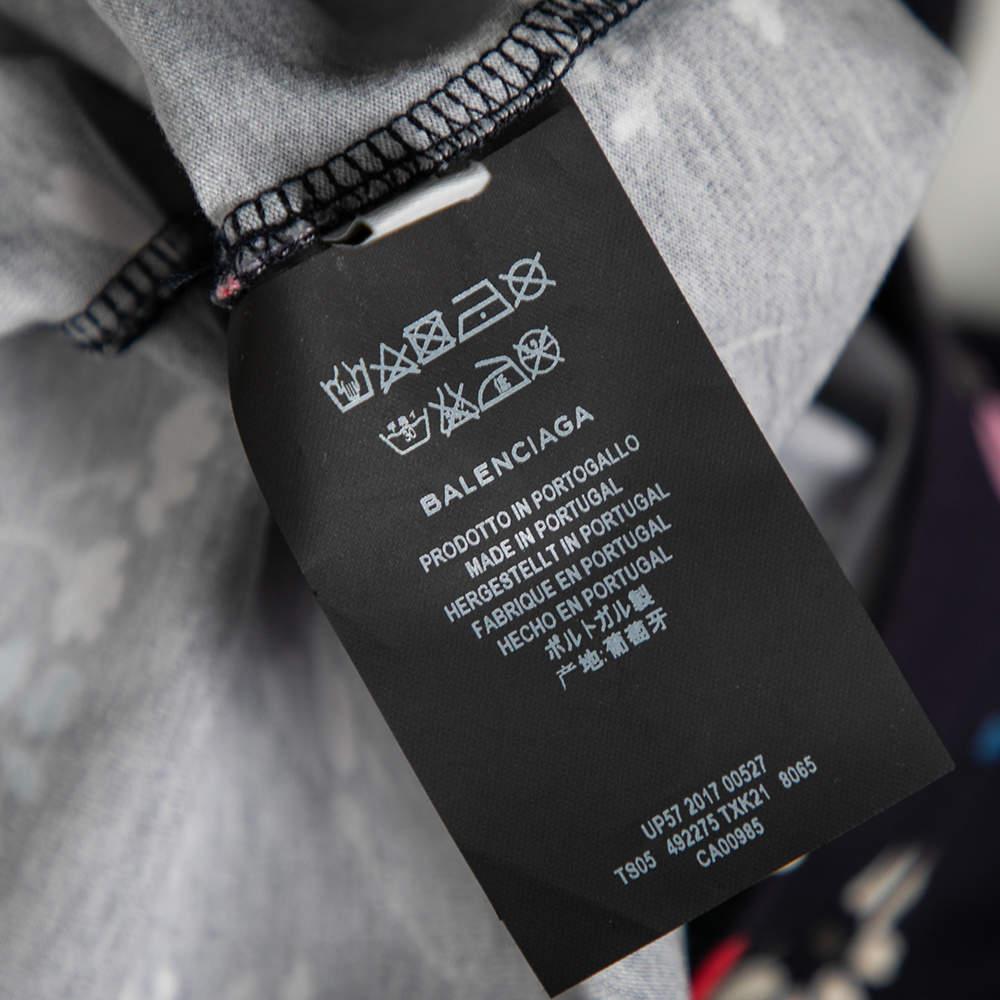 Balenciaga Marineblau Floral gedruckt Baumwolle überdimensioniert Kurzarm T-Shirt M im Angebot 2
