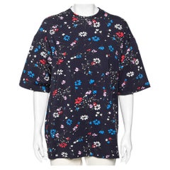 Balenciaga Navy Blue Floral Printed Cotton Oversized Short Sleeve T-Shirt M