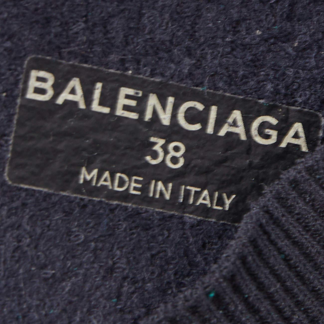 Balenciaga Navy Blue Knit Fabric Speed Trainer Sneakers Size 38 2