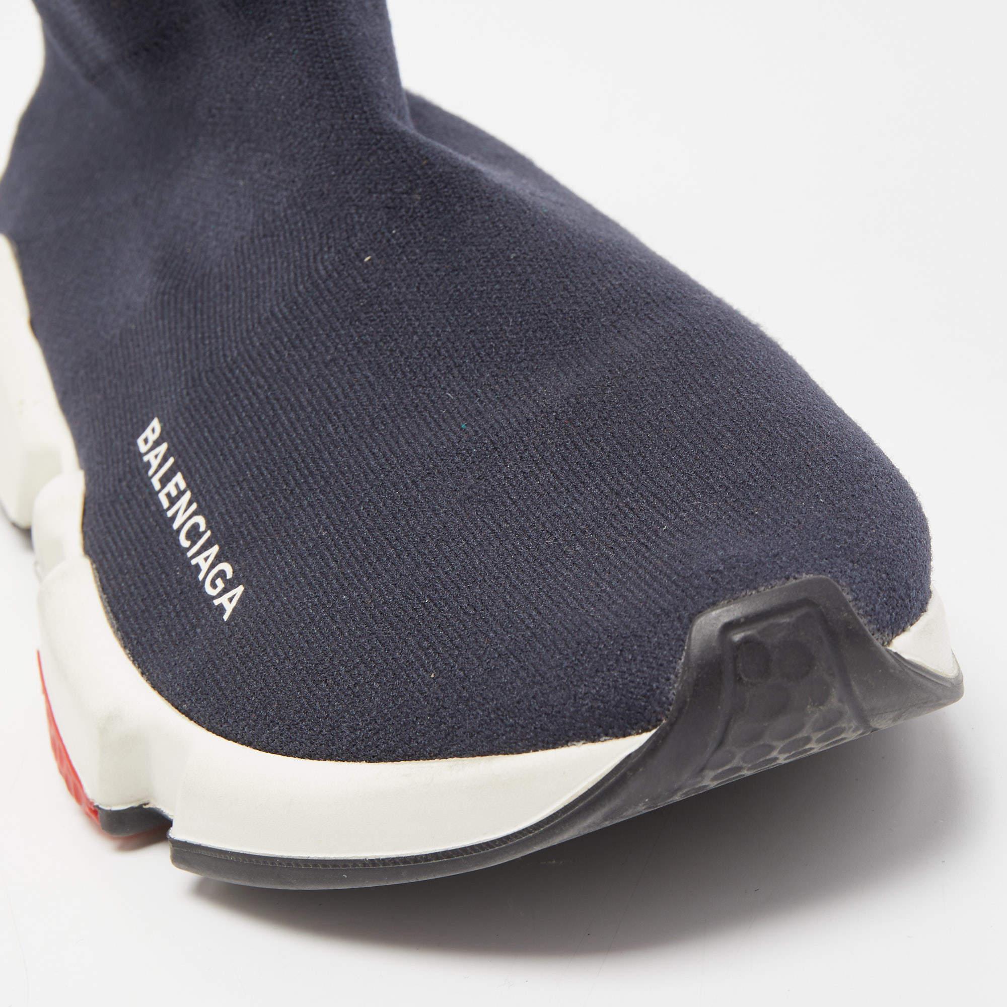 Balenciaga Navy Blue Knit Fabric Speed Trainer Sneakers Size 38 3