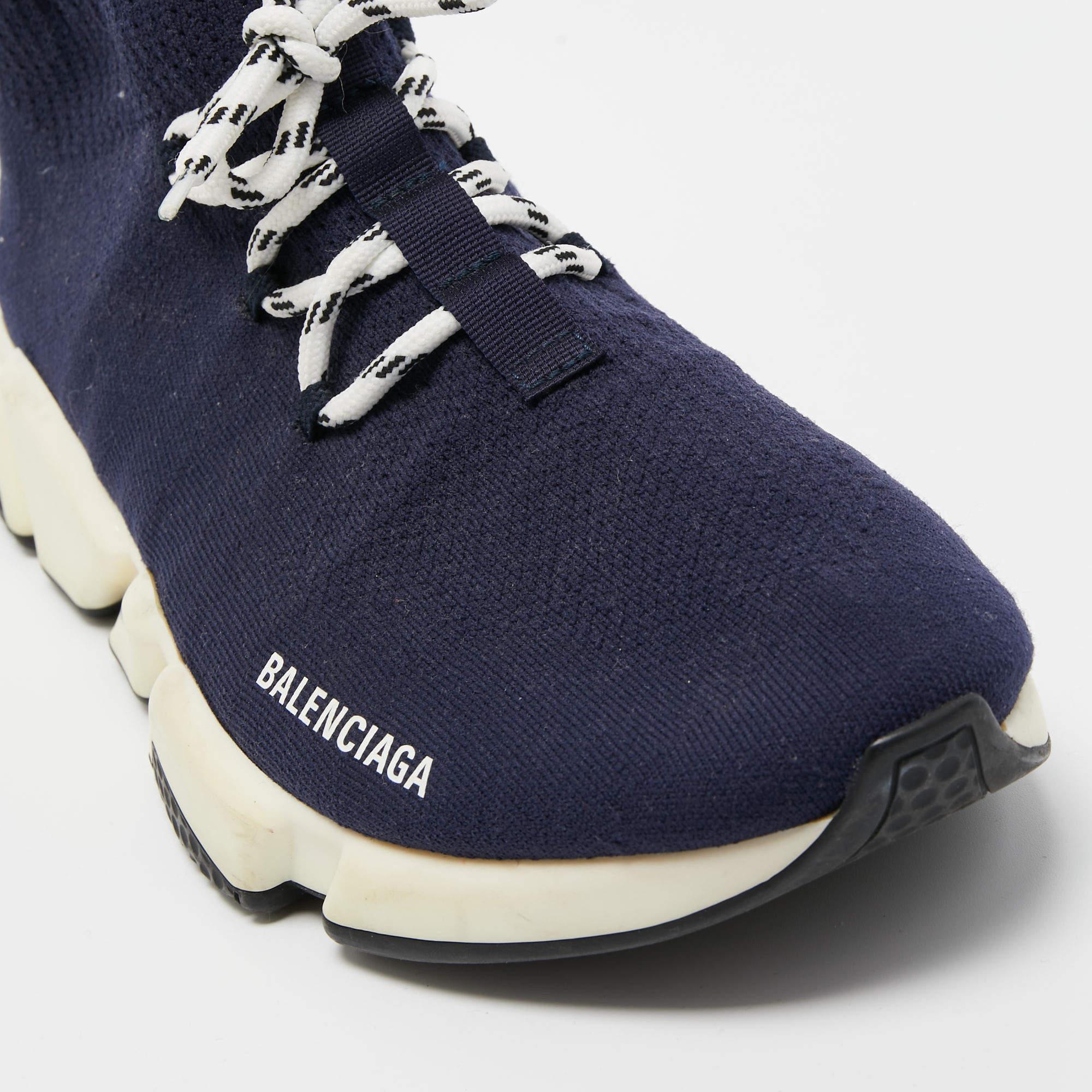 Balenciaga Navy Blue Knit Fabric Speed Trainer Sneakers Size 45 4