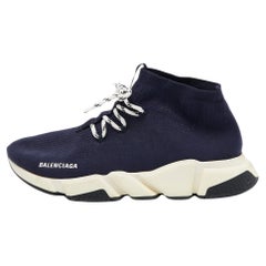 Balenciaga Navy Blue Knit Fabric Speed Trainer Sneakers Size 45