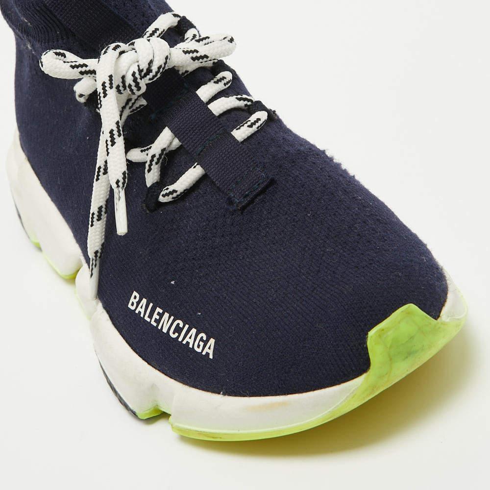 Balenciaga Navy Blue Knit Speed Trainer High Top Sneakers Size 38 For Sale 2