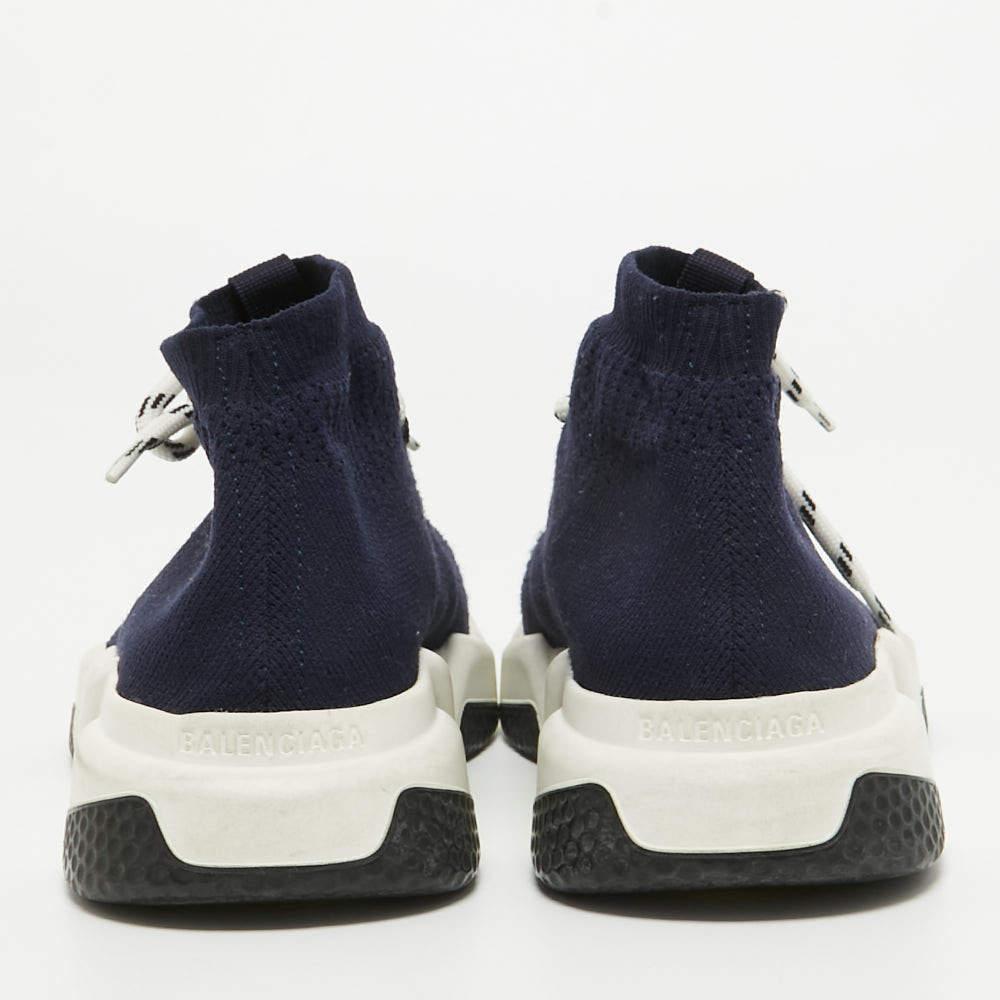 Balenciaga Navy Blue Knit Speed Trainer High Top Sneakers Size 38 For Sale 3