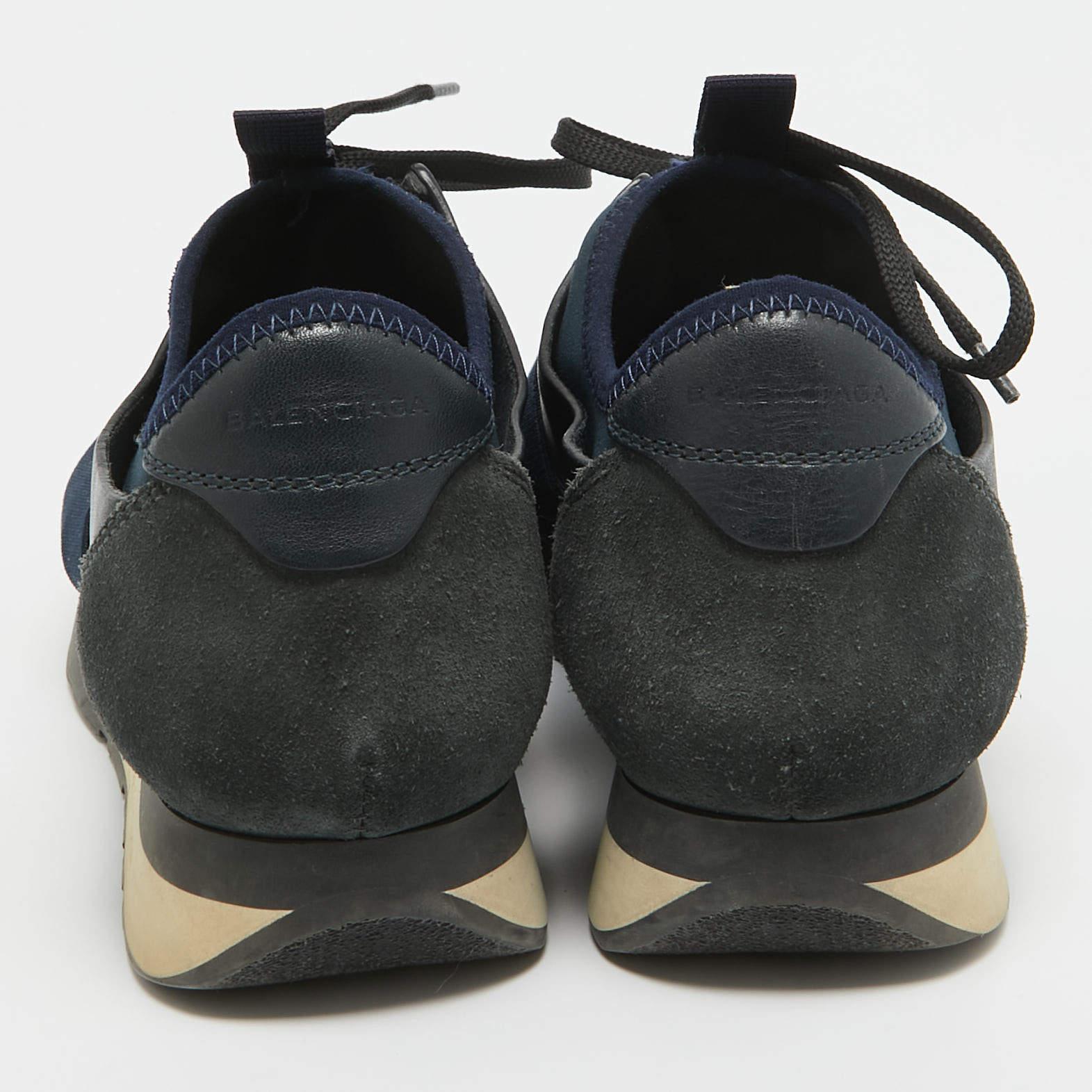 Women's Balenciaga Navy Blue Leather and Mesh Race Runner Sneakers Size 38