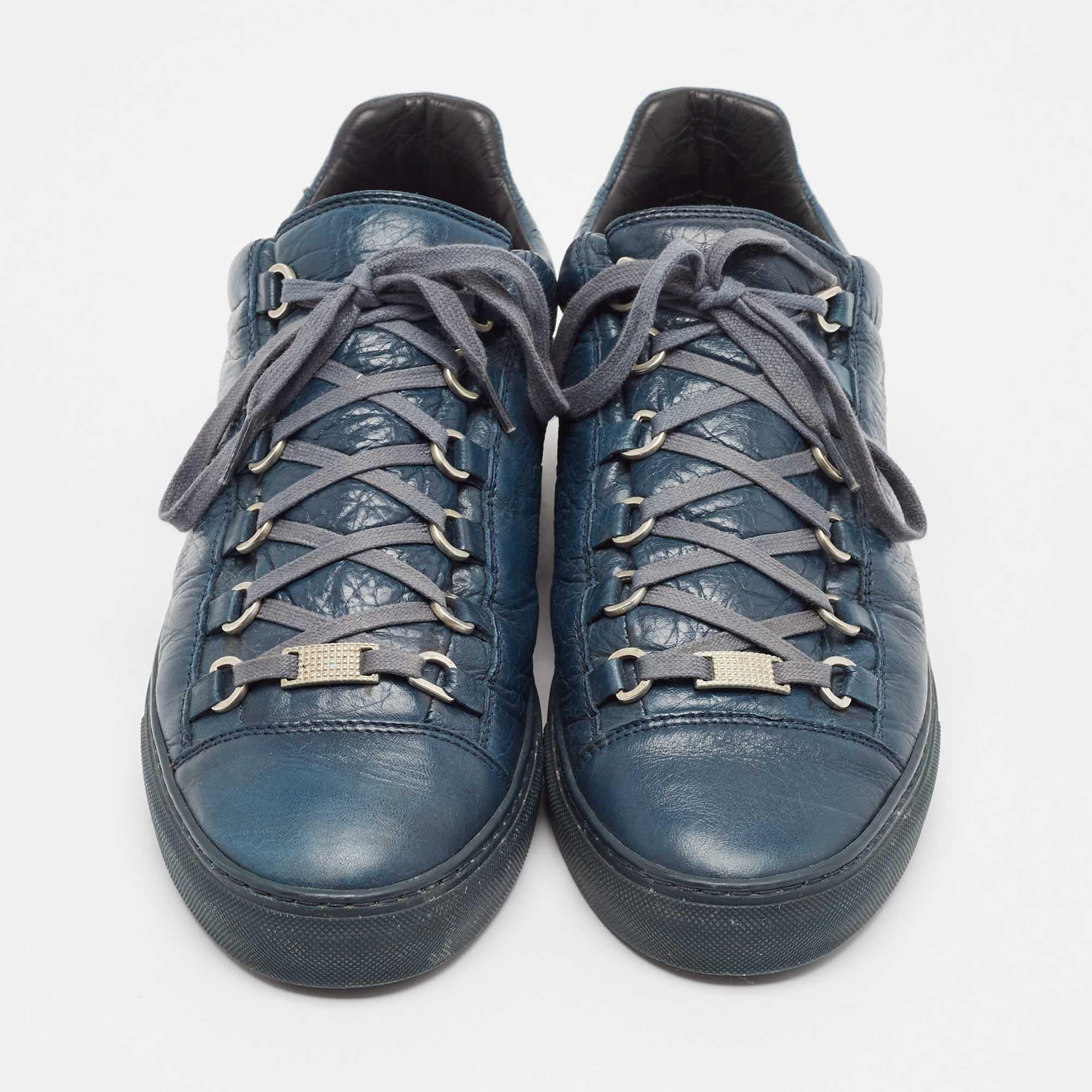 Black Balenciaga Navy Blue Leather Arena Lace Up Sneakers Size 42