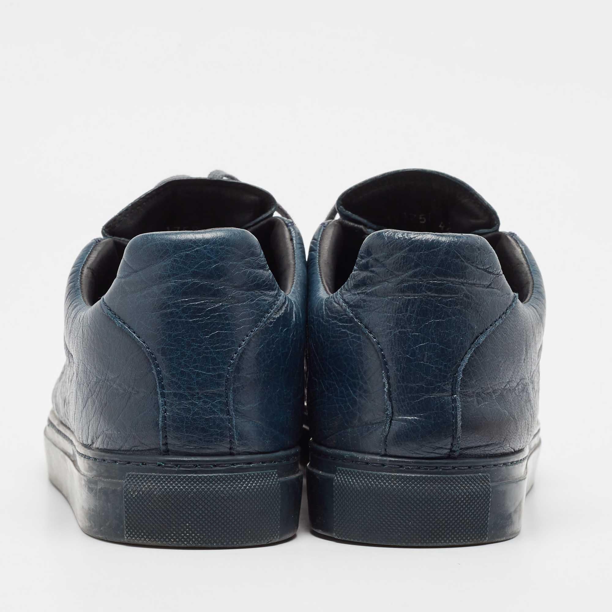 Men's Balenciaga Navy Blue Leather Arena Lace Up Sneakers Size 42