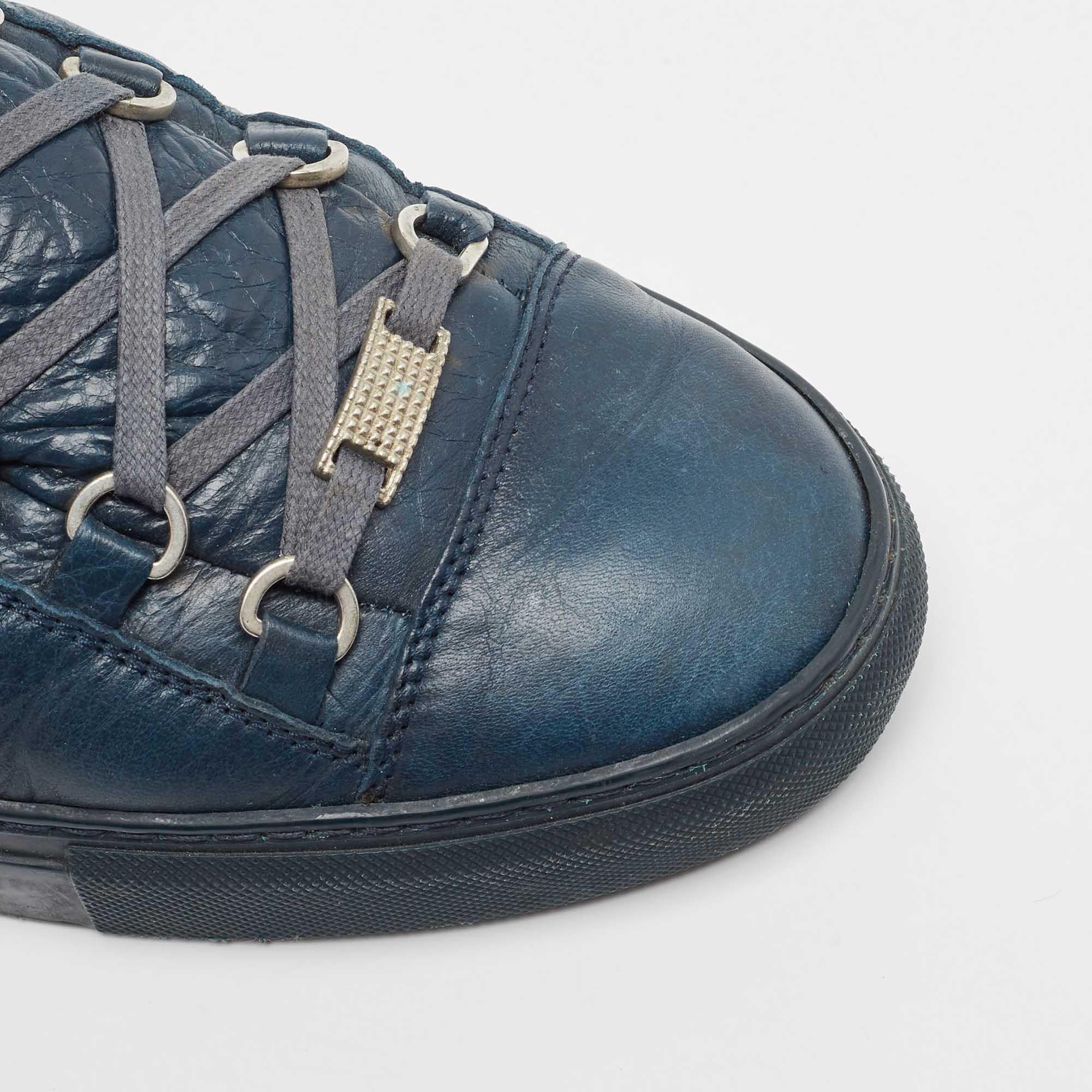 Balenciaga Navy Blue Leather Arena Lace Up Sneakers Size 42 2