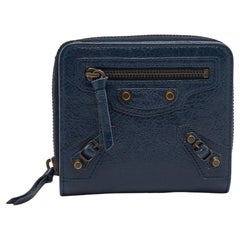 Balenciaga Navy Blue Leather Classic Bifold Wallet