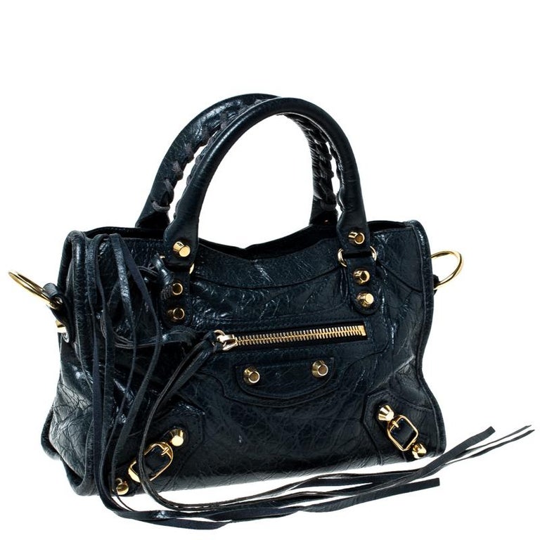 Balenciaga Navy Blue Leather Gh Hardware Mini City Bag For Sale At