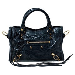 Balenciaga Mini City Bag in pelle blu navy con hardware GH