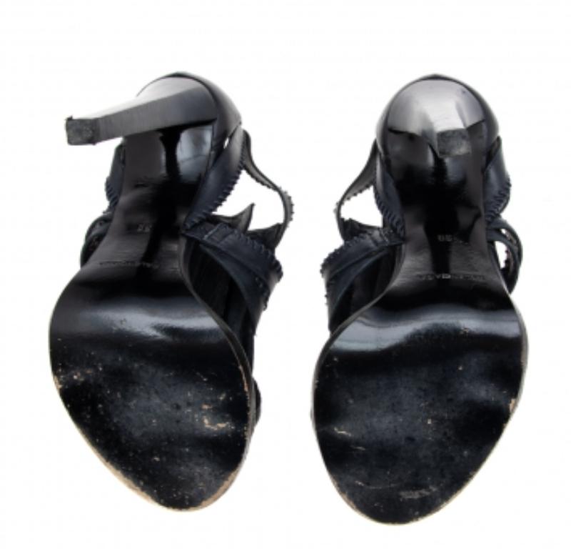 Black Balenciaga Navy Blue Leather Gladiator Sandals Size 39 For Sale