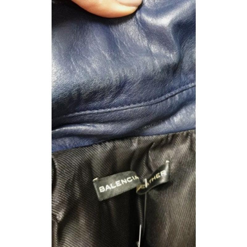 Balenciaga Marineblaue Lederjacke Sz.36 im Angebot 2