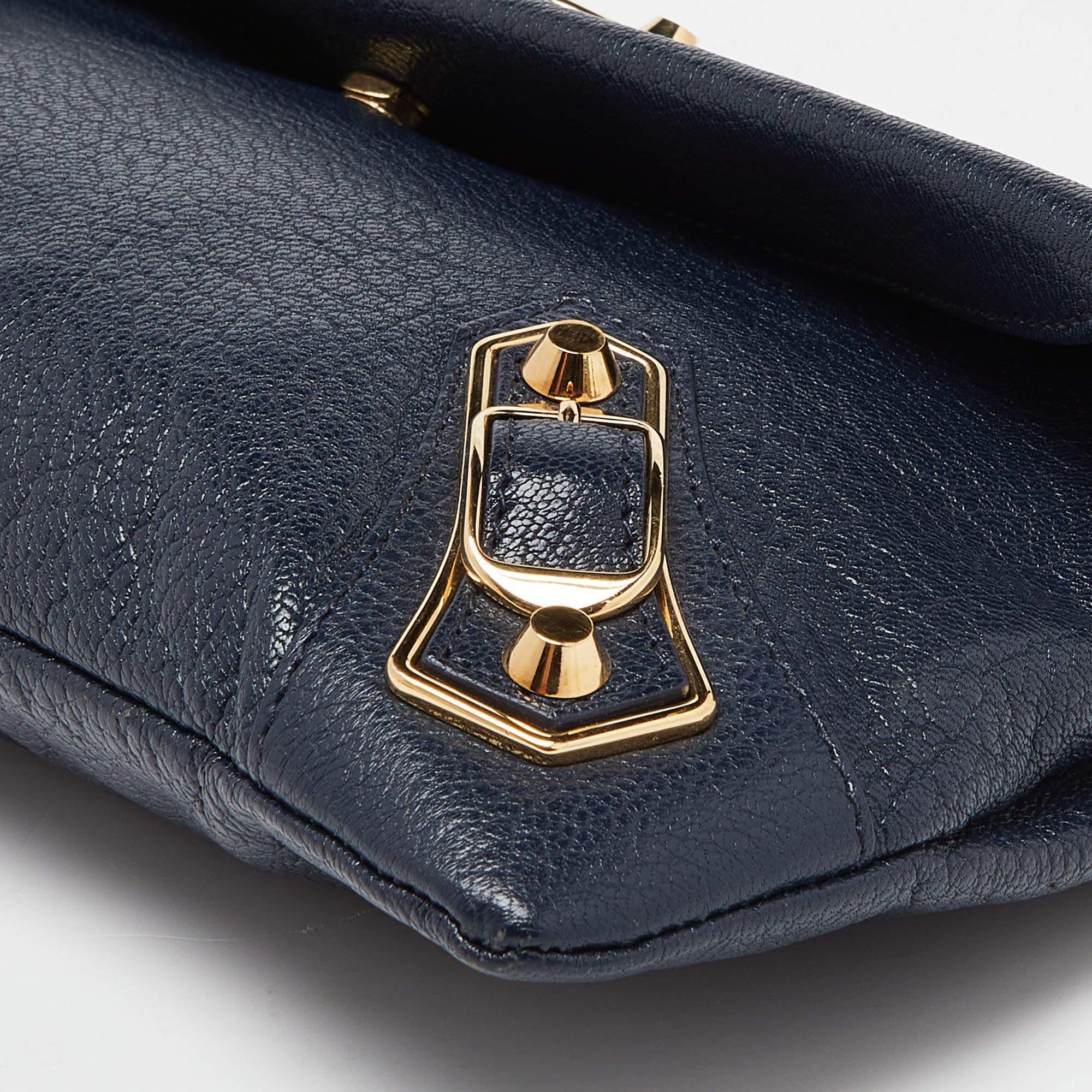 Balenciaga Navy Blue Leather Metallic Edge Envelope Clutch Bag 6