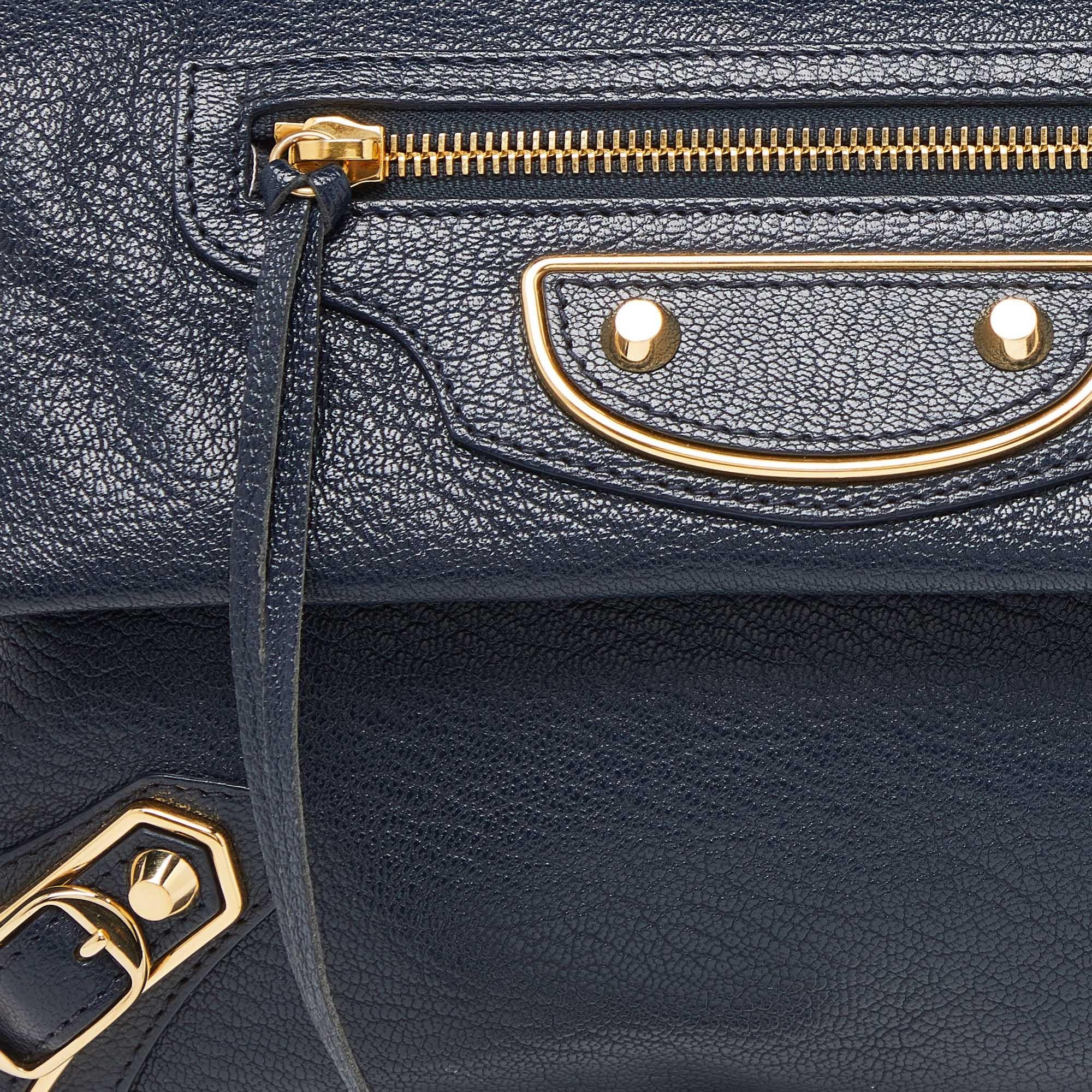 Balenciaga Navy Blue Leather Metallic Edge Envelope Clutch Bag 7