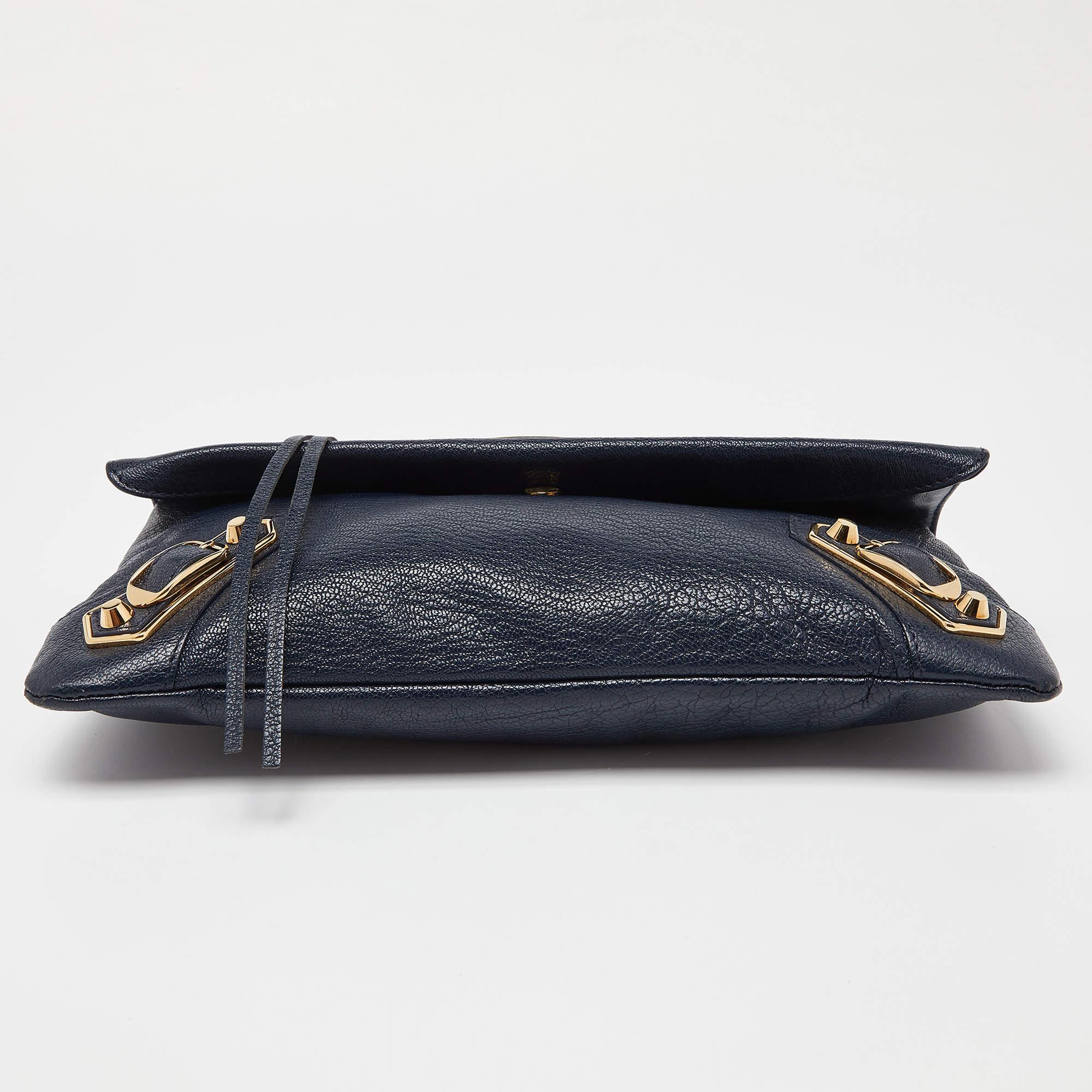 Balenciaga Navy Blue Leather Metallic Edge Envelope Clutch Bag 1