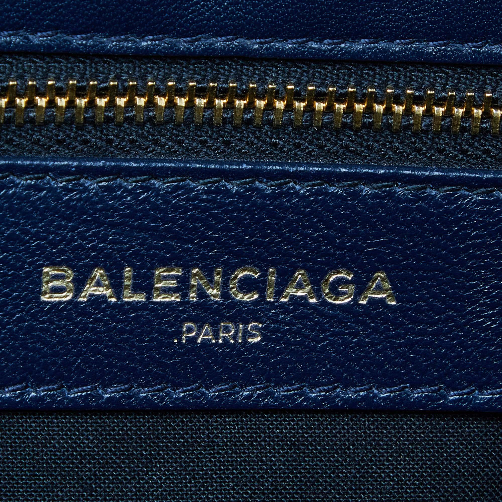 Balenciaga Navy Blue Leather Metallic Edge Envelope Clutch Bag 3