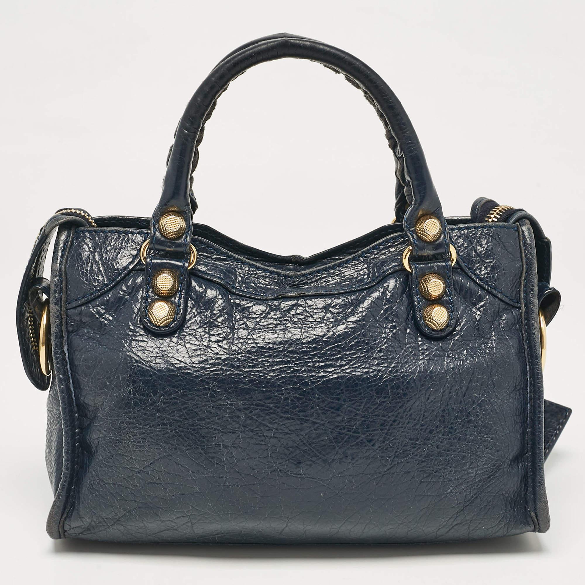 Balenciaga Navy Blue Leather Mini Classic City Bag In Good Condition In Dubai, Al Qouz 2