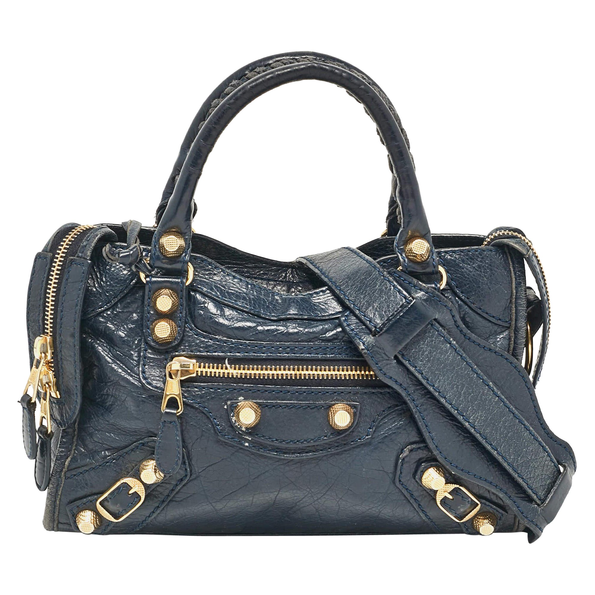 Balenciaga Navy Blue Leather Mini Classic City Bag