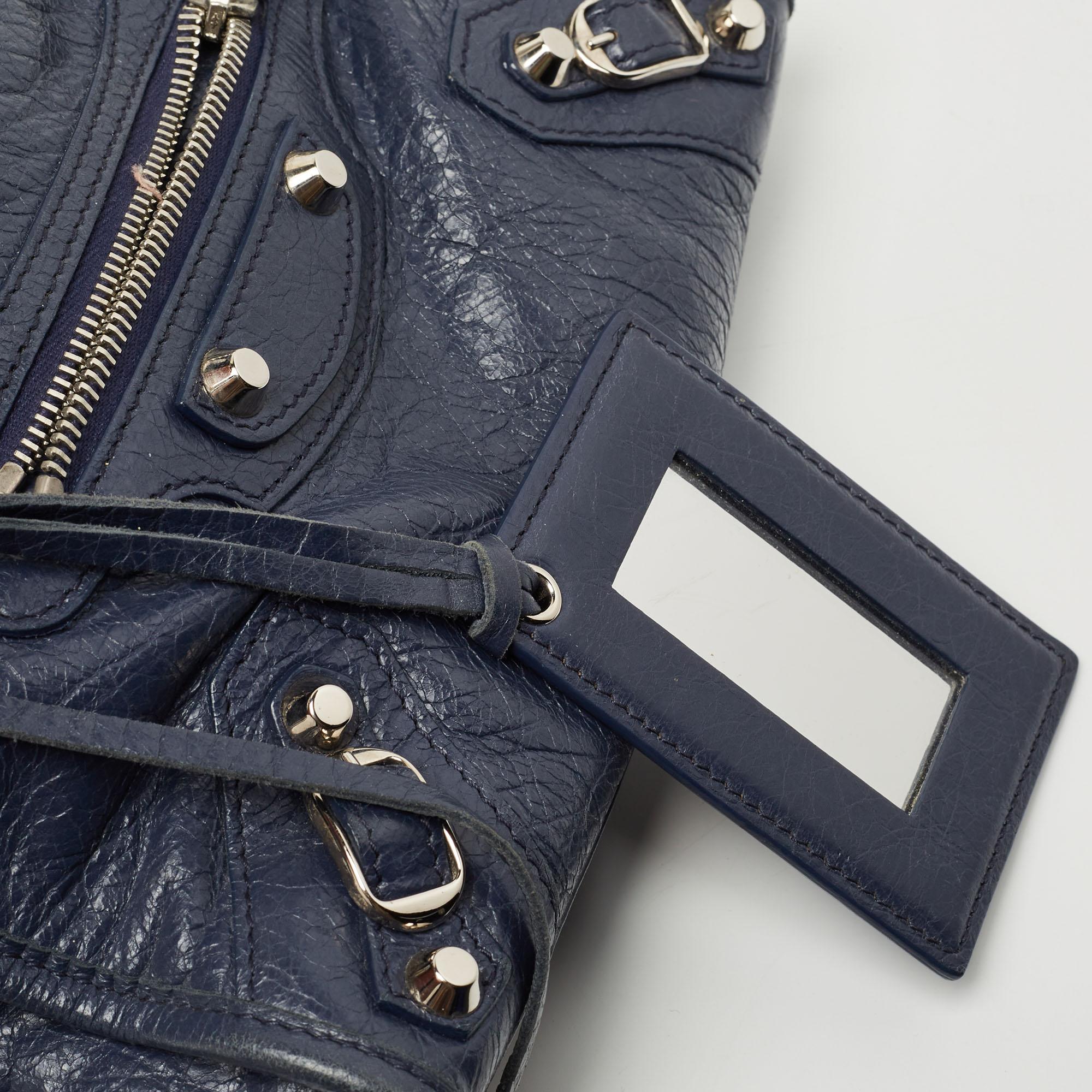 Balenciaga Navy Blue Leather Mini Classic Metallic Edge City Bag 6