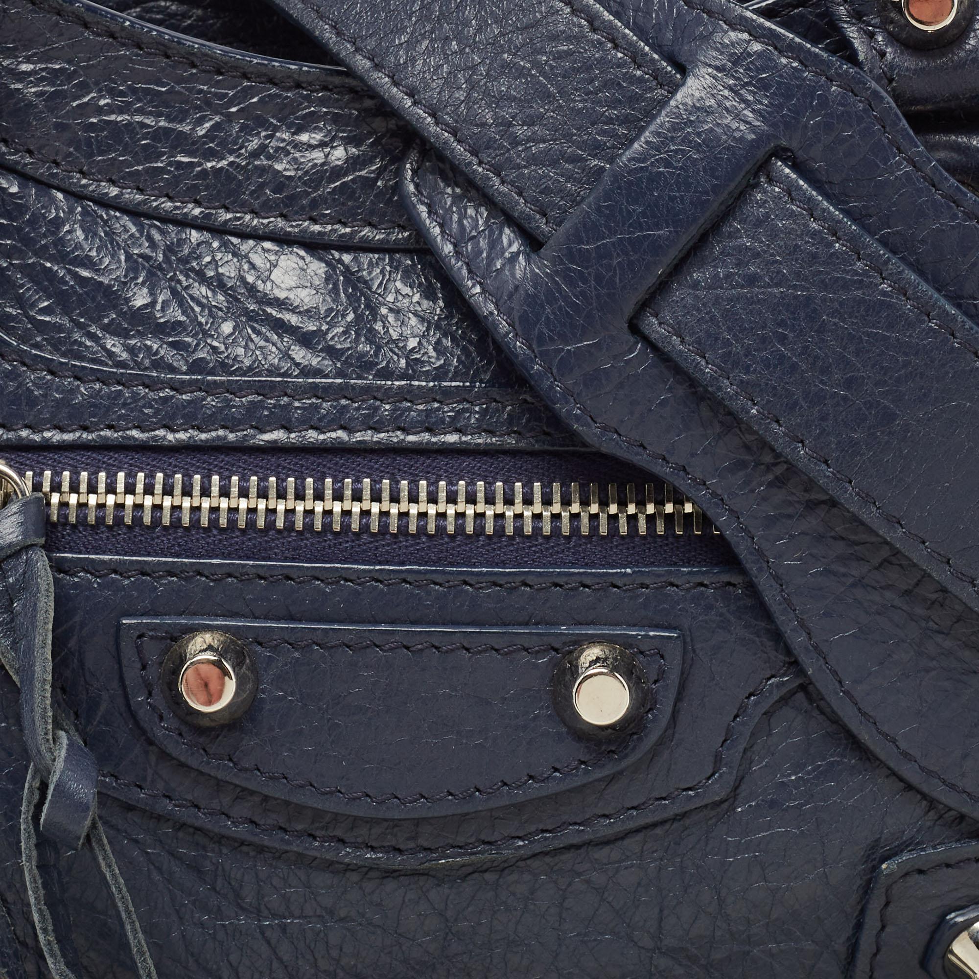 Balenciaga Navy Blue Leather Mini Classic Metallic Edge City Bag 12