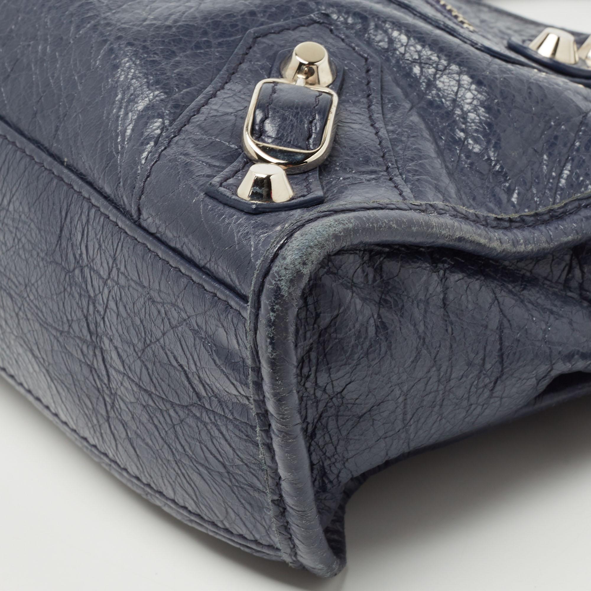 Balenciaga Navy Blue Leather Mini Classic Metallic Edge City Bag 4