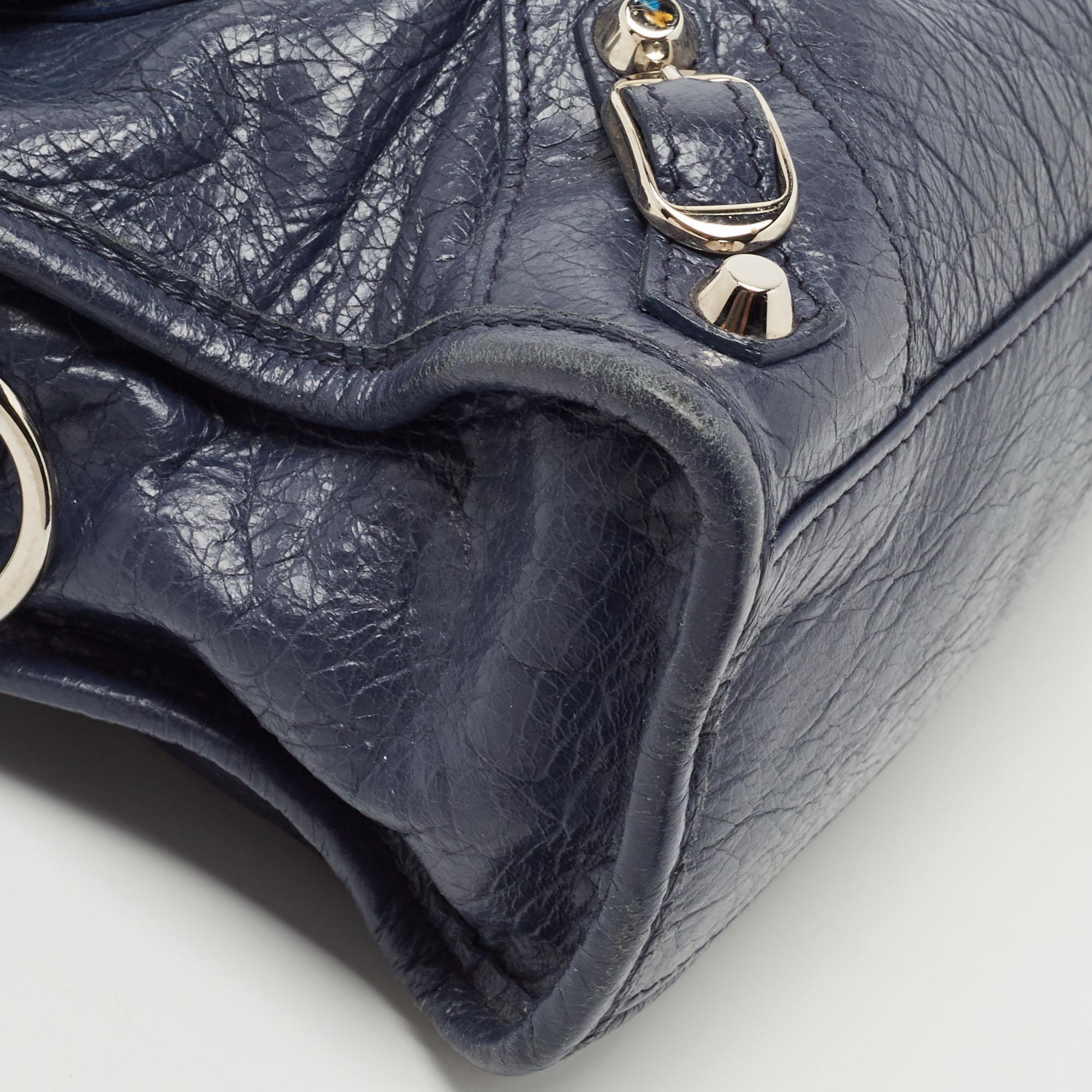 Balenciaga Navy Blue Leather Mini Classic Metallic Edge City Bag 5
