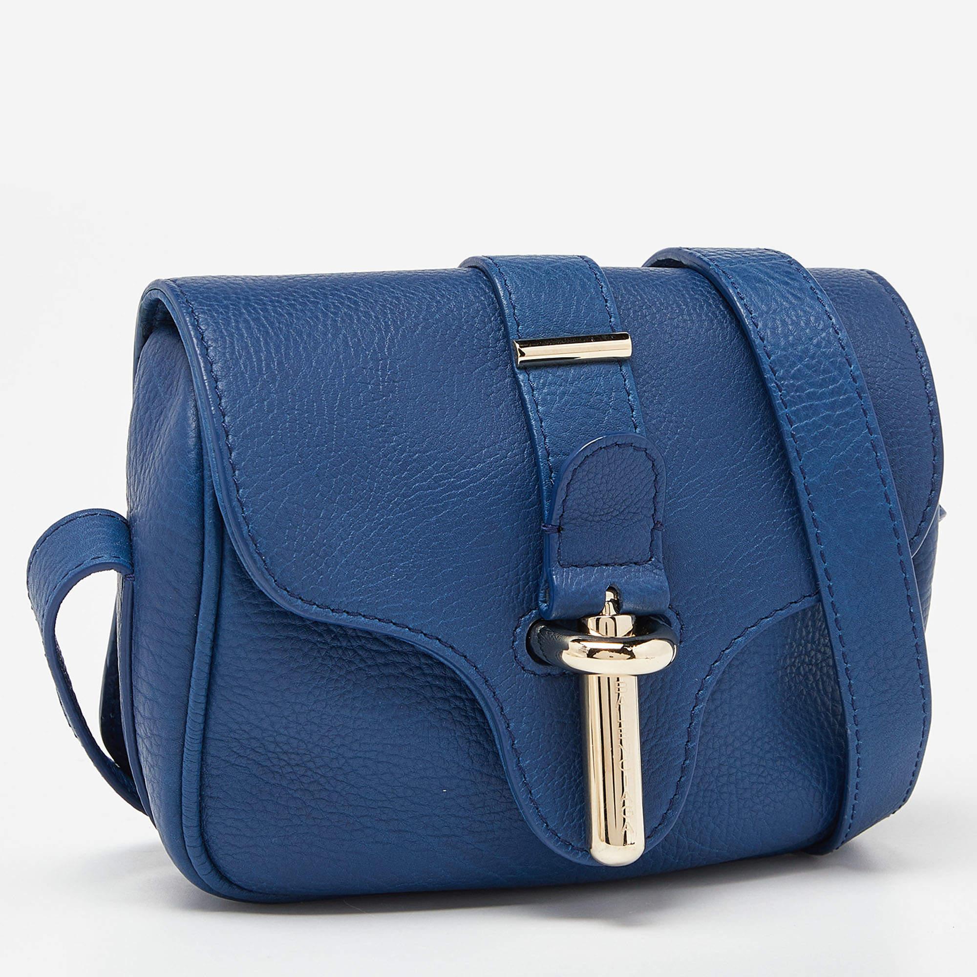 Women's Balenciaga Navy Blue Leather Tube Flap Crossbody Bag