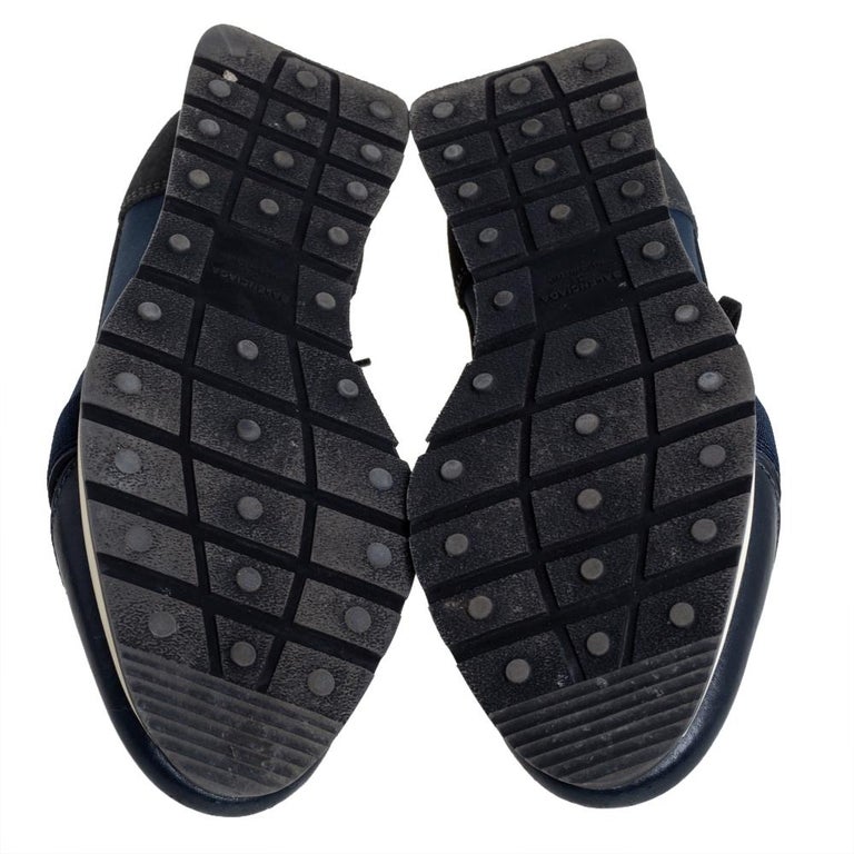 Balenciaga Navy Blue Mesh And Leather Race Runner Low Top Sneakers