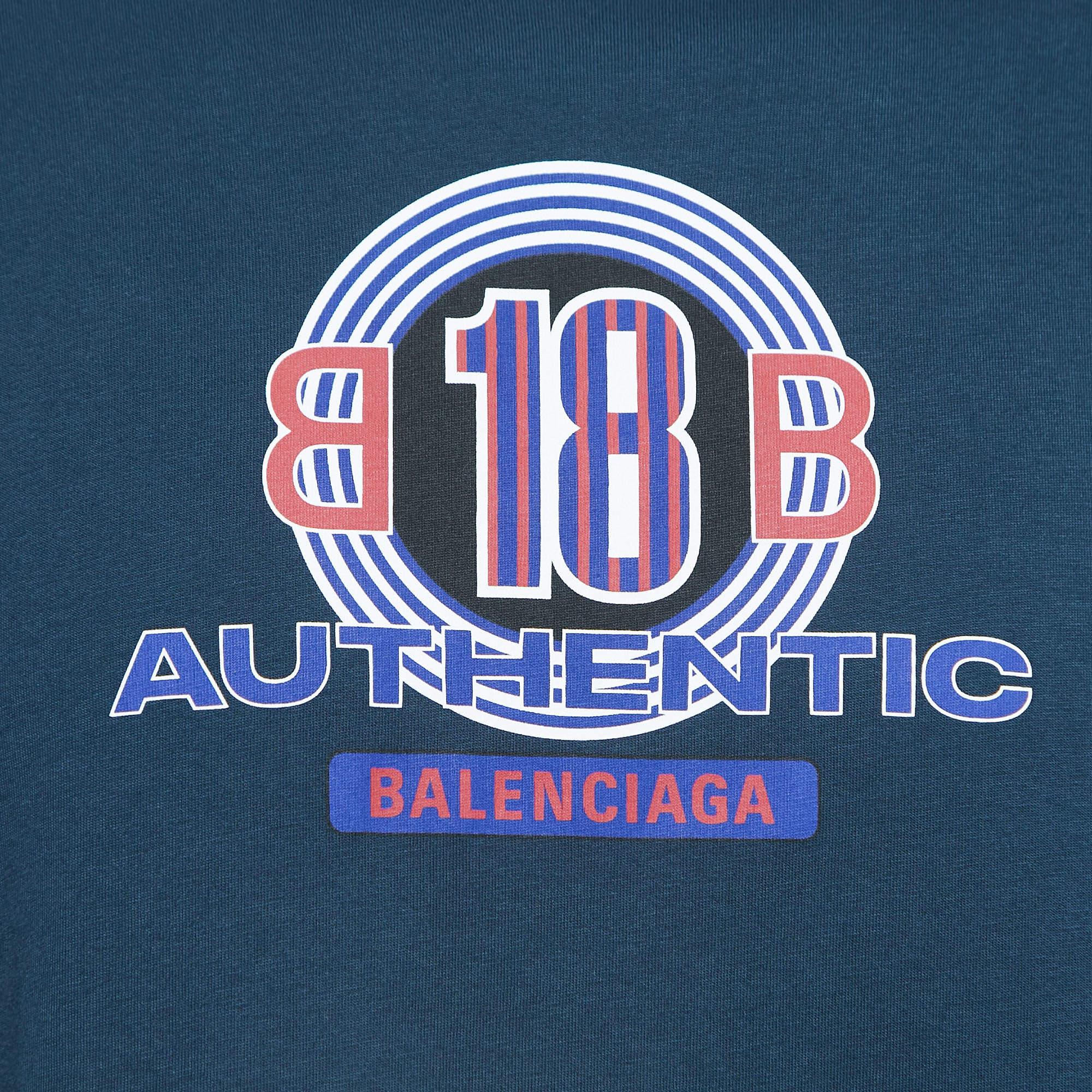Balenciaga Marineblaues T-Shirt aus bedruckter Baumwolle S im Zustand „Gut“ im Angebot in Dubai, Al Qouz 2