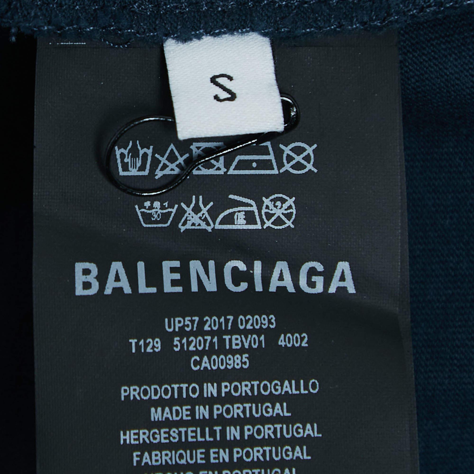 Men's Balenciaga Navy Blue Printed Cotton T-Shirt S For Sale