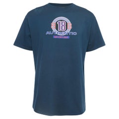 Balenciaga Navy Blue Printed Cotton T-Shirt S