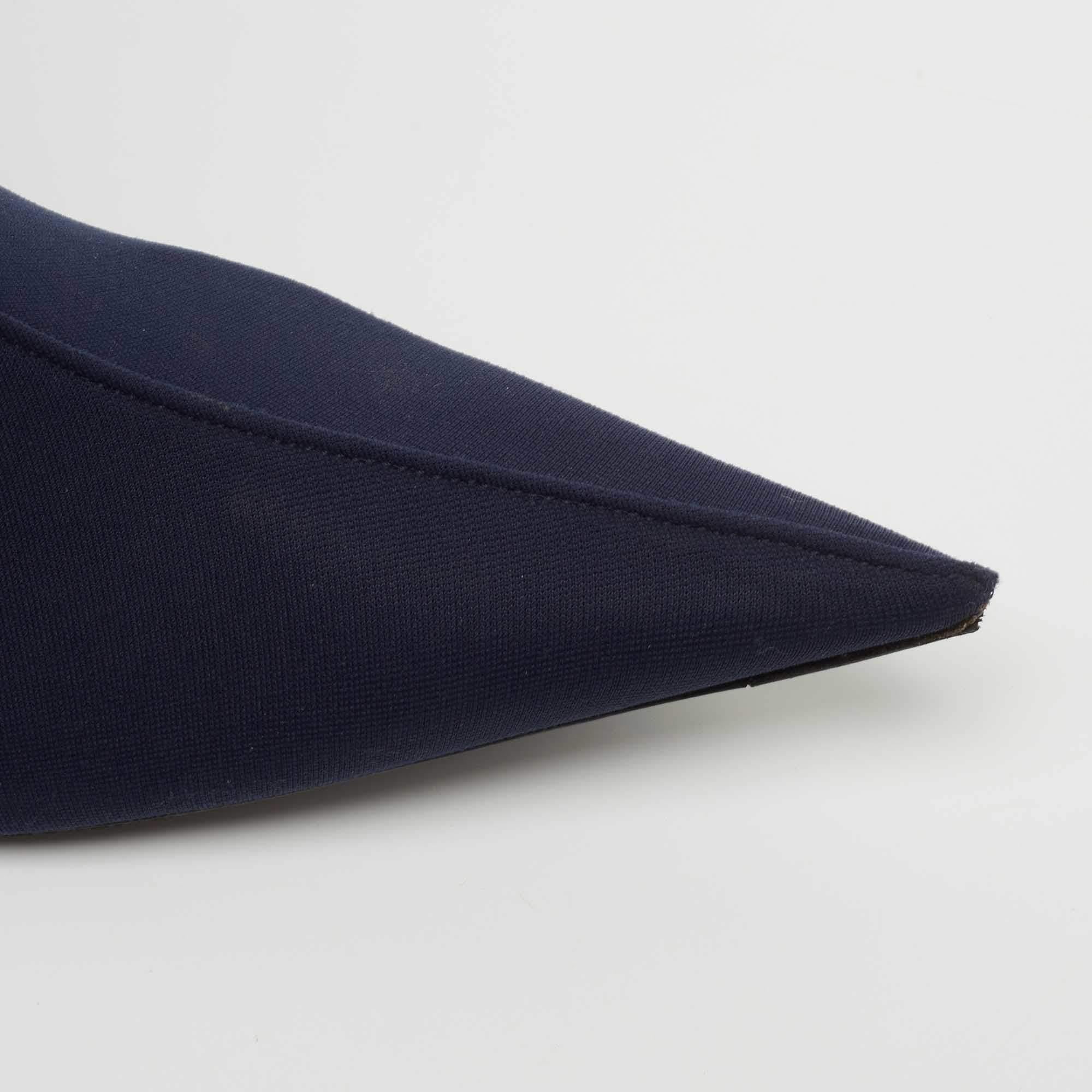 Balenciaga Navy Blue Stretch Fabric Knife Mid Calf Boots Size 38 2