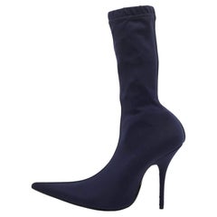 Balenciaga Navy Blue Stretch Fabric Knife Mid Calf Boots Size 38