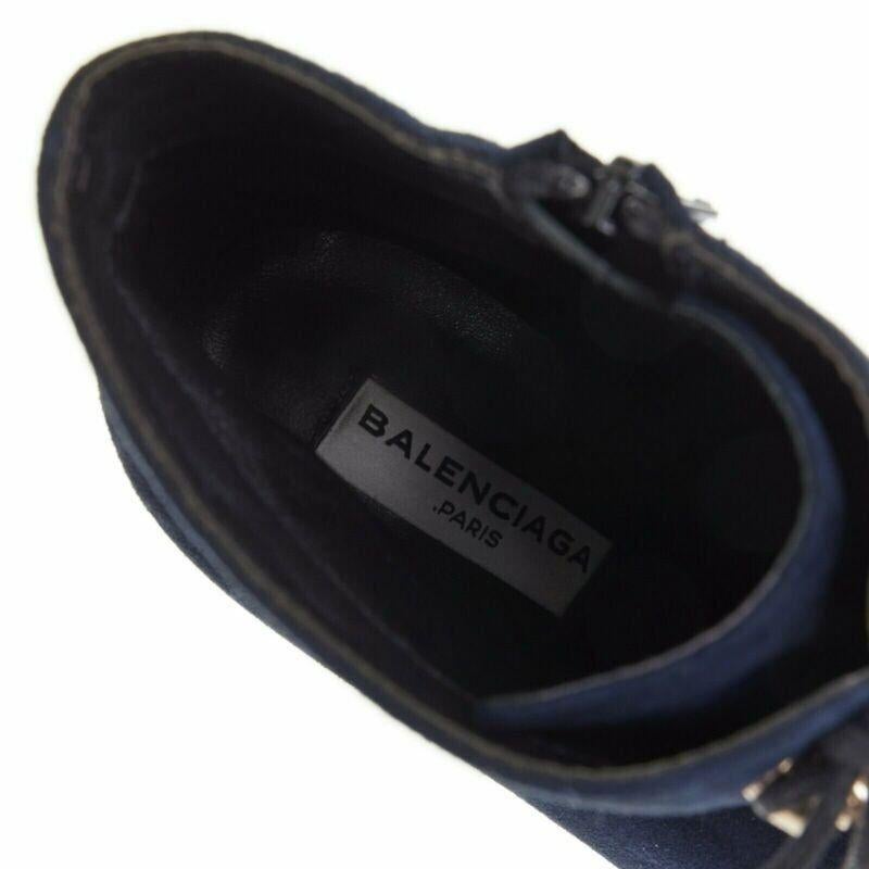 BALENCIAGA navy blue suede gold-tone stud lace up point toe bootie EU37 US7 For Sale 6