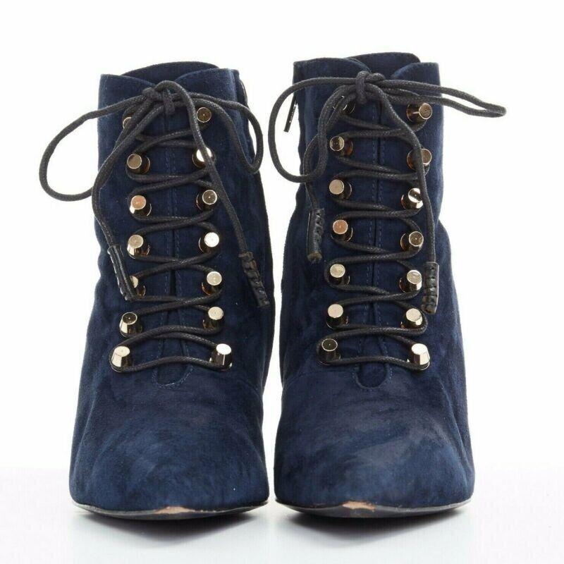 Noir BALENCIAGA bleu marine en daim avec clous dorés, lacet à bout pointu EU37 US7 en vente