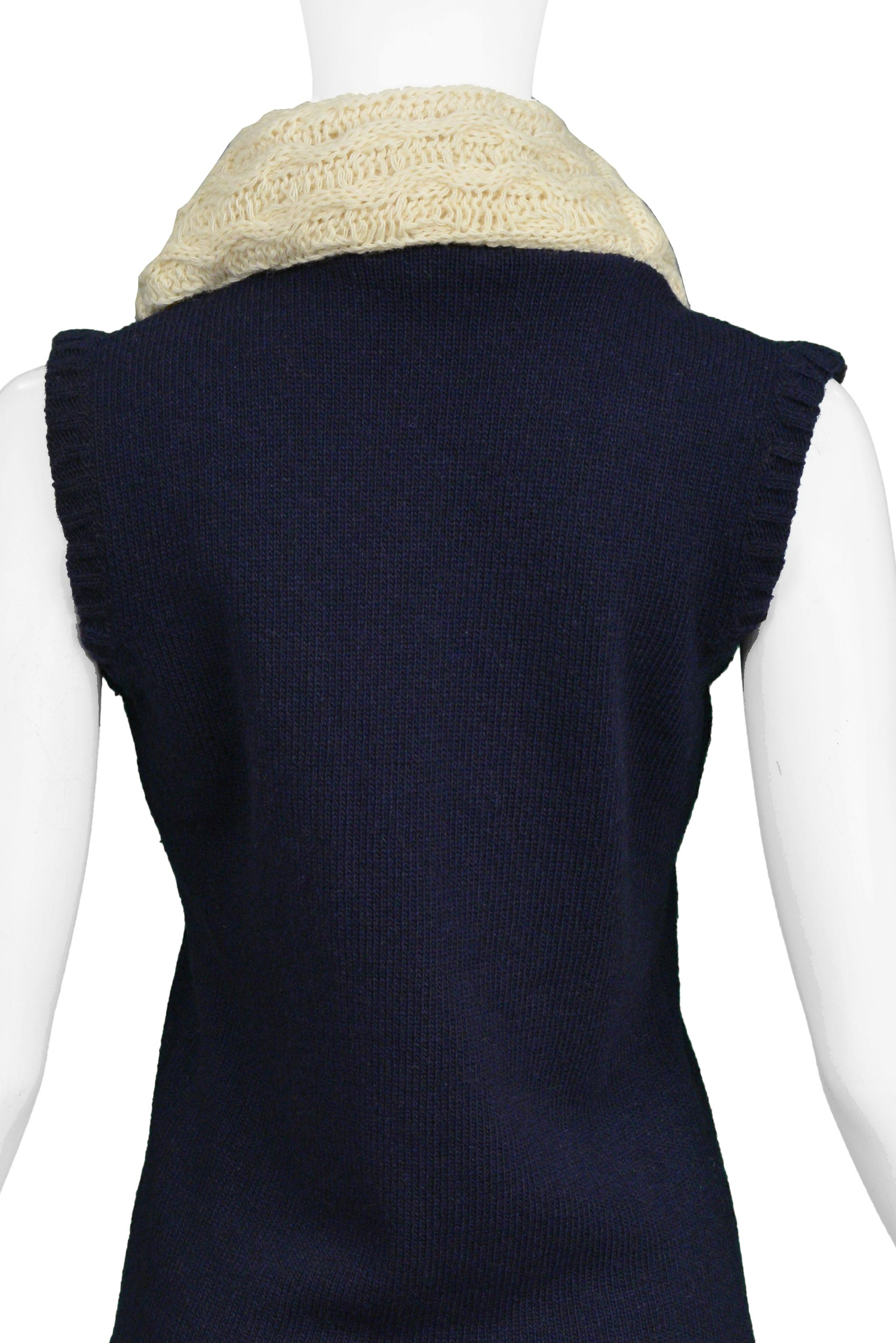 Balenciaga Navy Blue Sweater Vest  With Giant Cowl 2007 In Excellent Condition For Sale In Los Angeles, CA