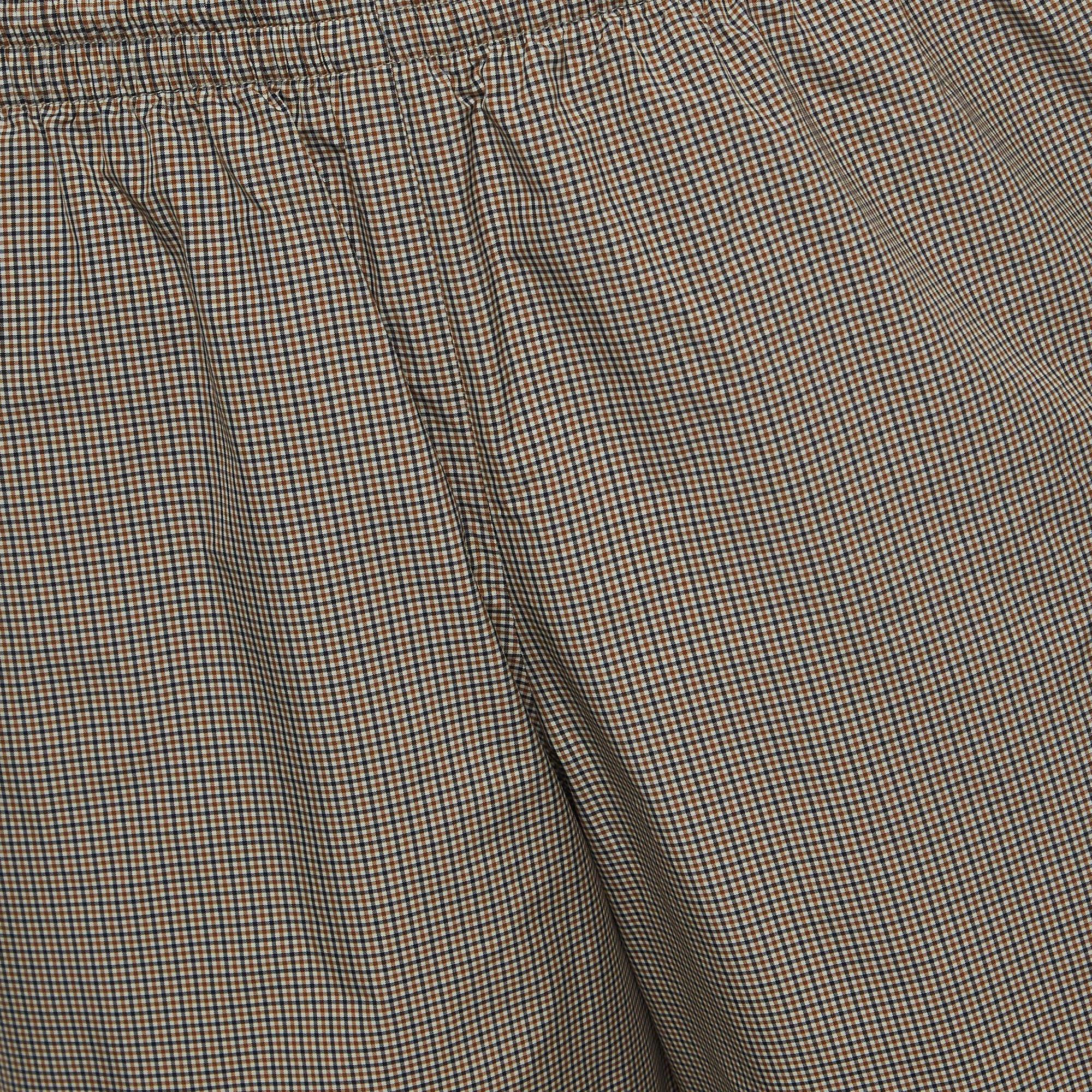 Men's Balenciaga Navy Blue/Tan Checked Nylon Drawstring Shorts M For Sale