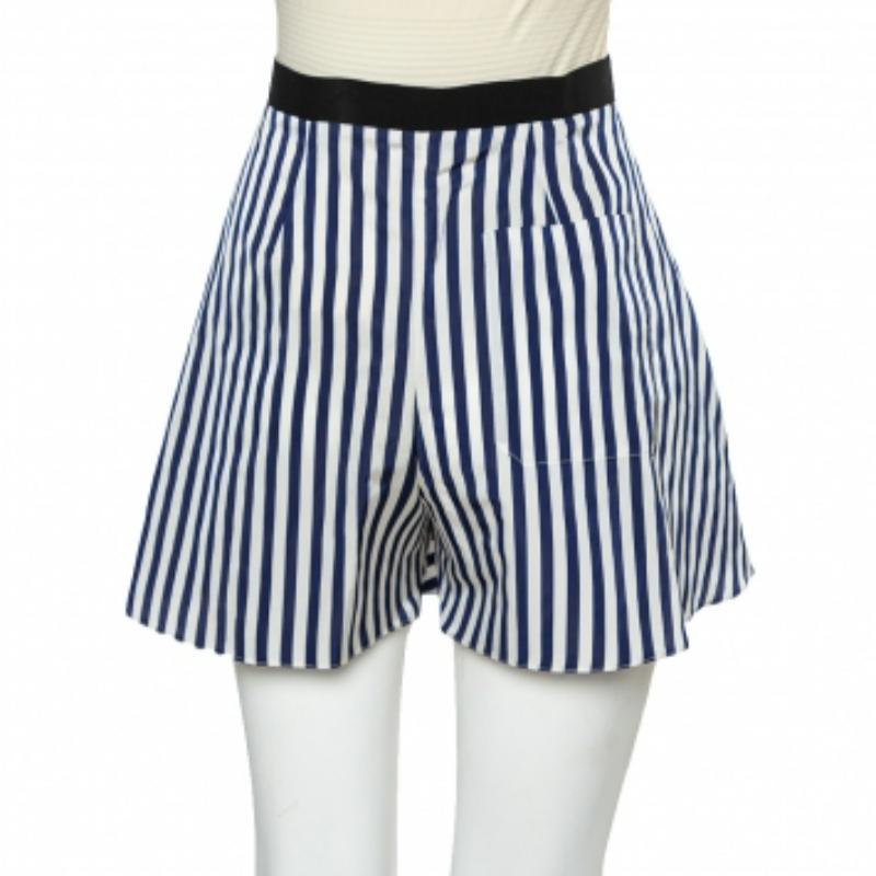 Balenciaga Navy Blue & White Striped Synthetic Shorts M For Sale 1